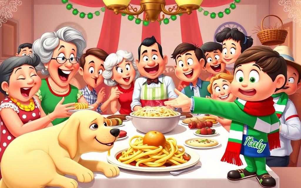 A noisy Italian family Sunday lunch with Luna stealing a meatball